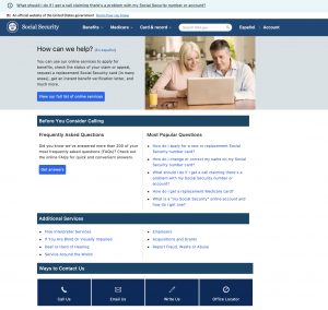 Social Security Help Page (Screenshot)